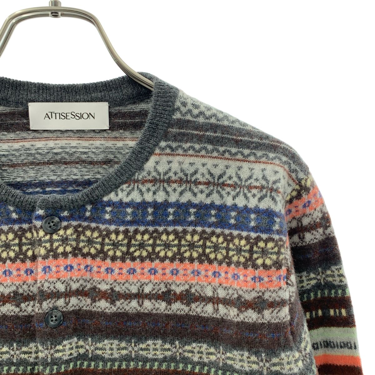 【美品】  UNITED ARROWS / ユナイテッドアローズ | ATTISESSION / フェアアイル クルーネック カーディガン | マルチカラー | レディース 美品】 UNITED ARROWS / ユナイテッドアローズ | ATTISESSION / フェア