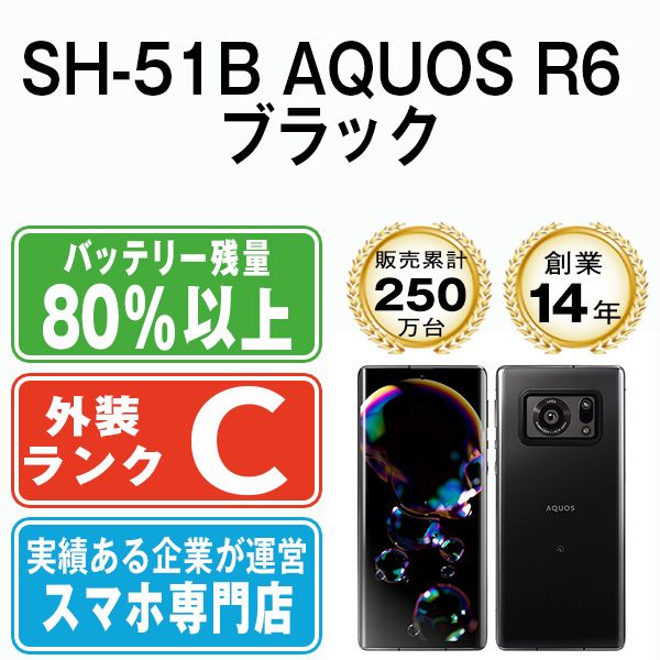 中古】 SH-51B AQUOS R6 ブラック SIMフリー 本体 ドコモ スマホ