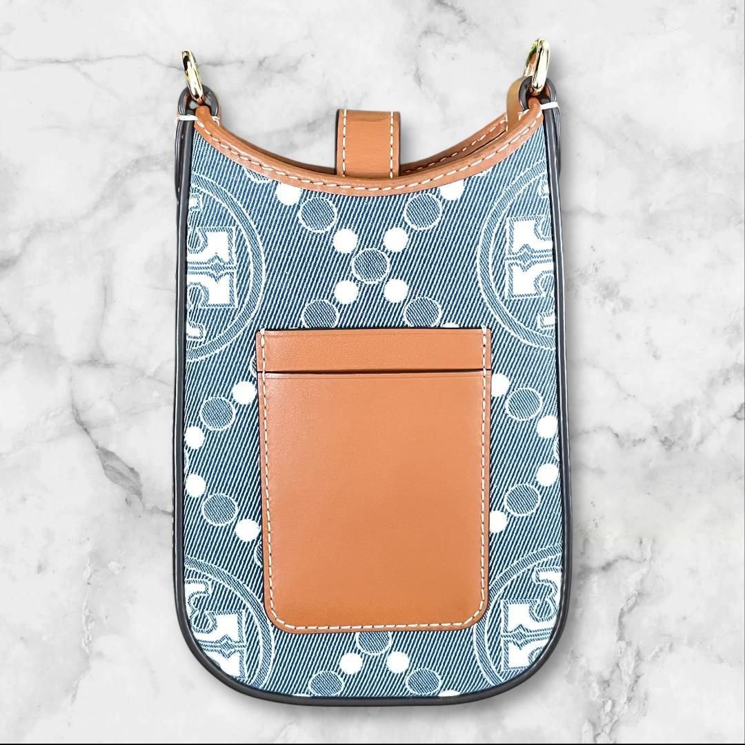 美品TORY BURCH スマホショルダー デニム ロゴ レザー 斜め掛け - メルカリ