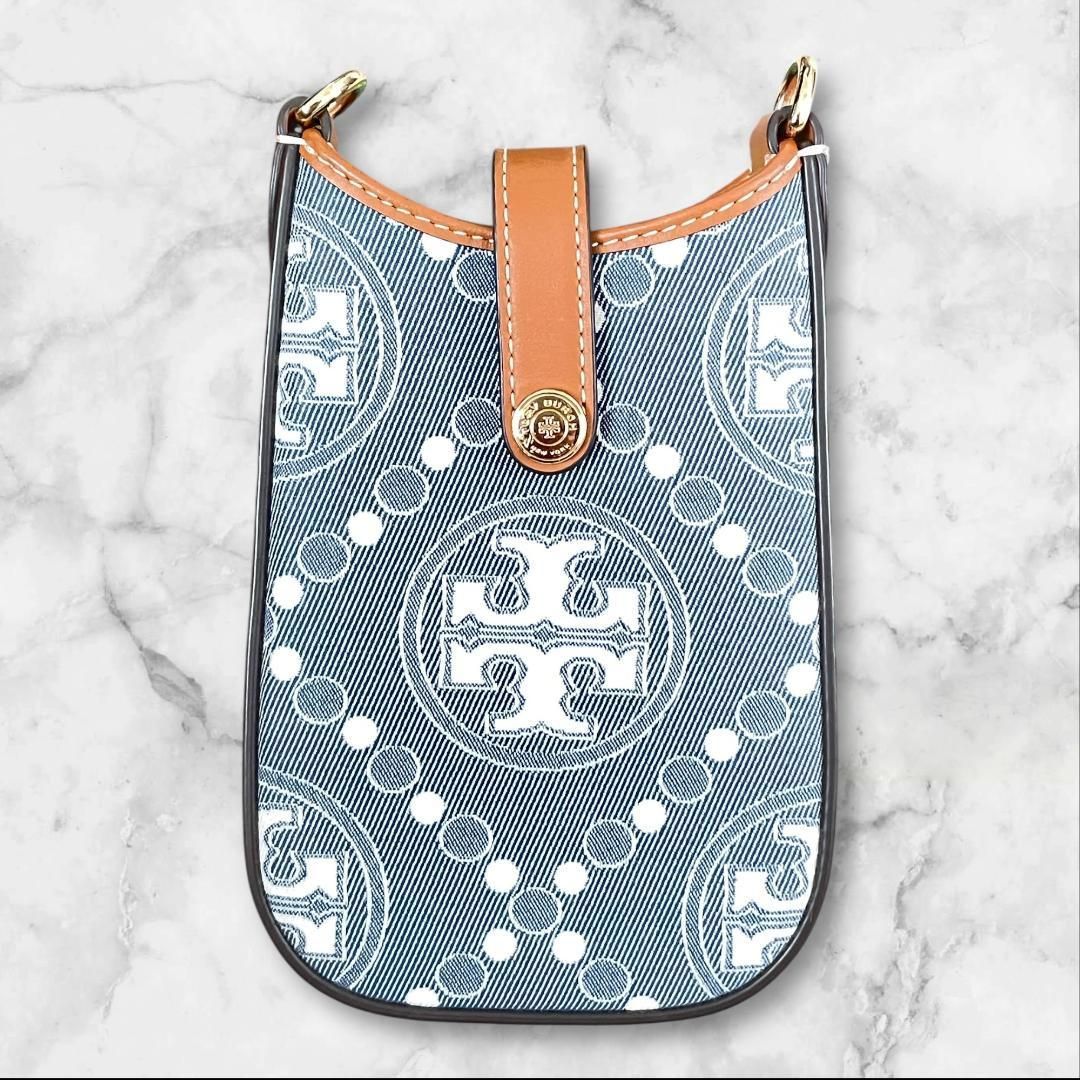 美品TORY BURCH スマホショルダー デニム ロゴ レザー 斜め掛け - メルカリ