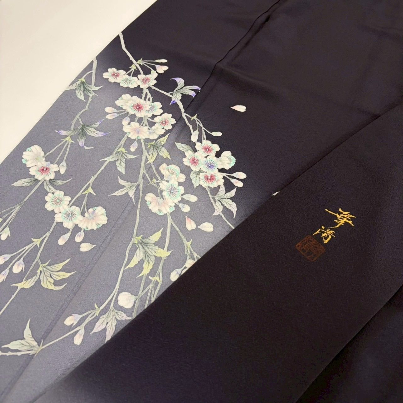 付け下げ 前田華清 作家 裄67 染めの花びら 上品な加工 袷 着物 MK