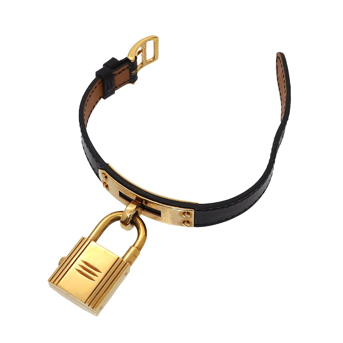 HERMES エルメスケリーウォッチ　ゴールド✖️ブラック エルメス ケリーウォッチ KE1.201 ブラック レディース 時計 【中古