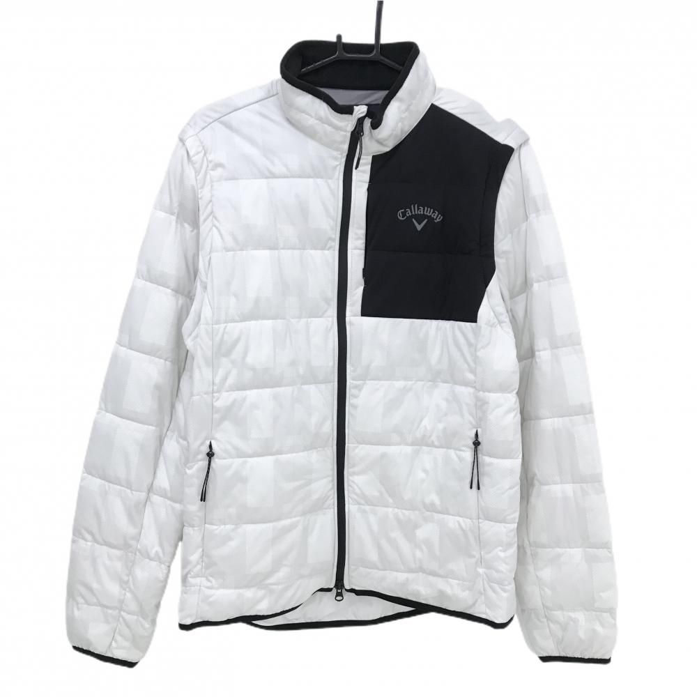 キャロウェイ 2WAY中綿ジャケット 白×ライトグレー チェック 袖着脱可