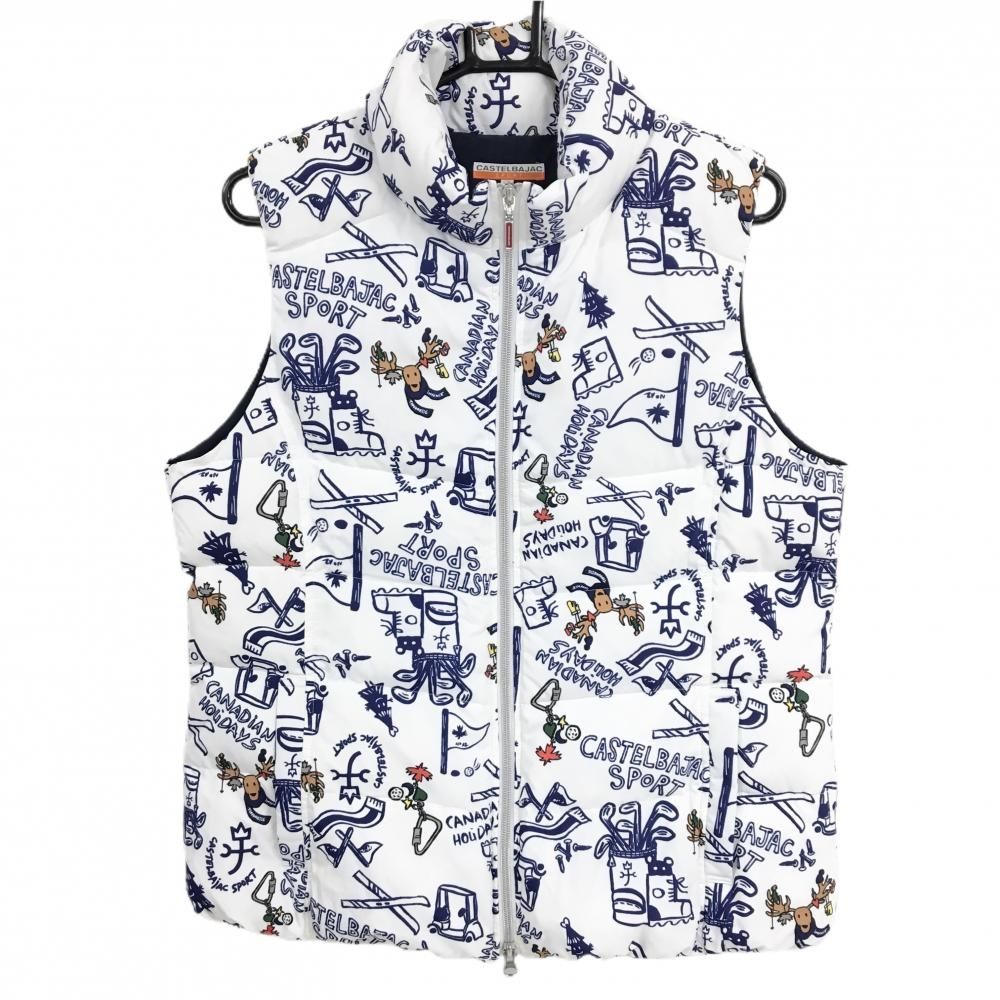 超美品】カステルバジャック ダウンベスト 白×ネイビー 総柄 トナカイ