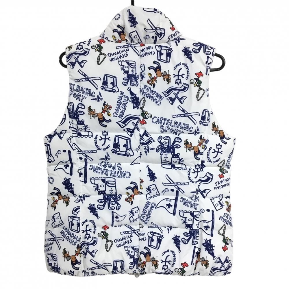 超美品】カステルバジャック ダウンベスト 白×ネイビー 総柄 トナカイ