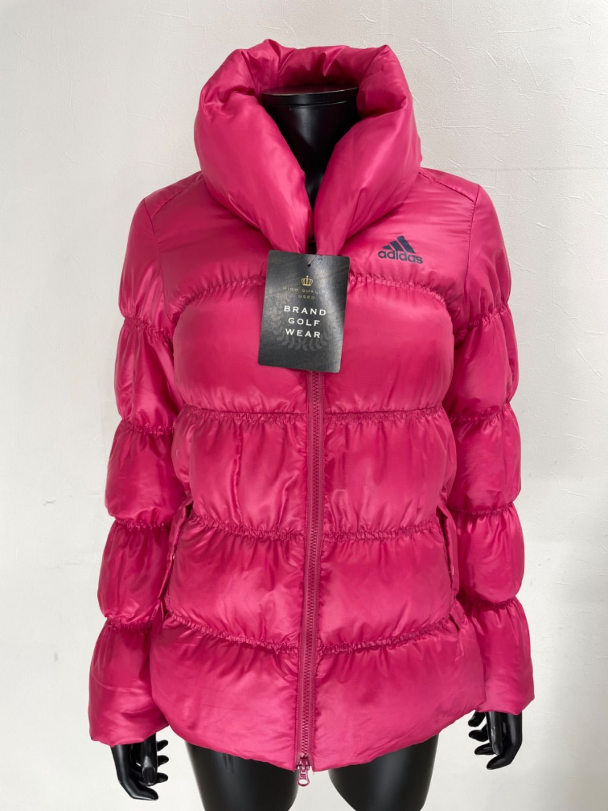未使用adidas ゴルフピンク ダウンジャケット　3ライン入り USED】adidas アディダス ポリエステル ダブルジップ 長袖 ダウン