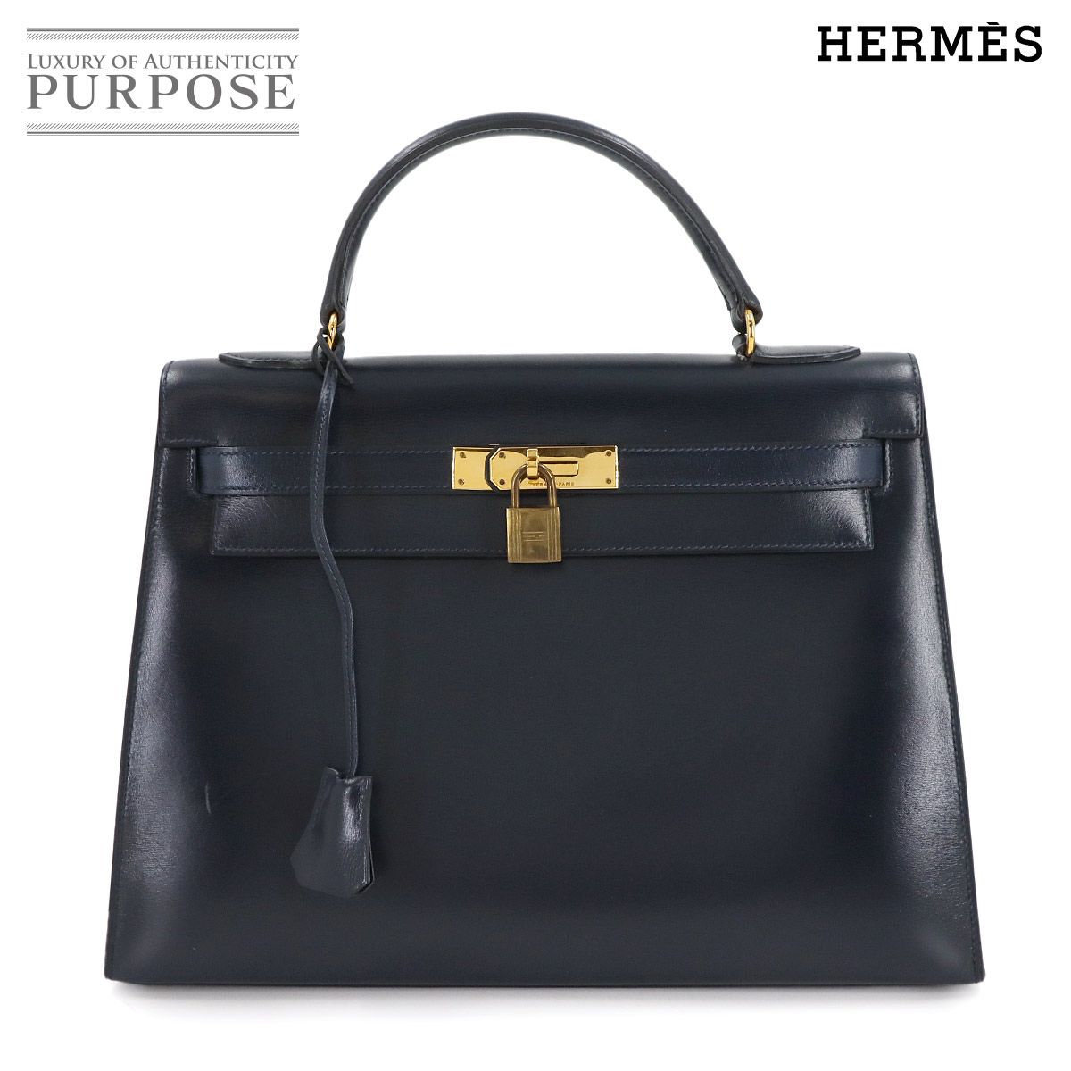 エルメス HERMES ケリー 32 ボックスカーフ ネイビー ハンド バッグ 外