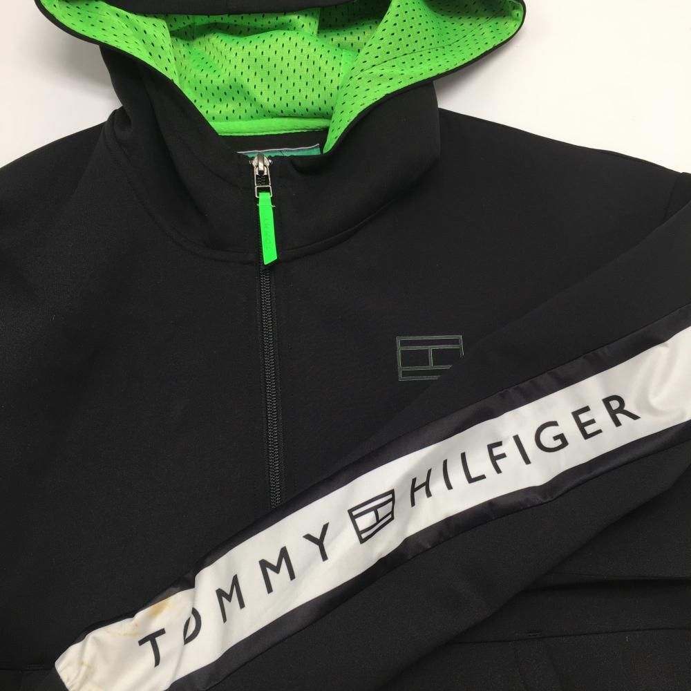 トミーヒルフィガーゴルフ ジップパーカー 黒×白 ダンボールニット