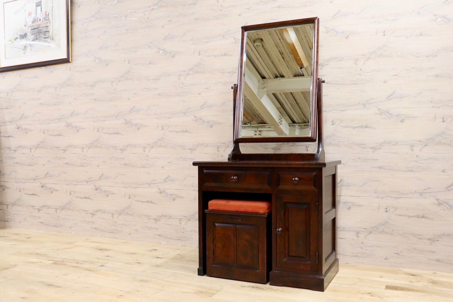 北海道民芸家具 木製 天然木 カバ材 角度自在 ミラー 両袖タイプ ドレッサー 北海道民芸家具 木製 天然木 カバ材 角度自在 ミラー 両袖タイプ