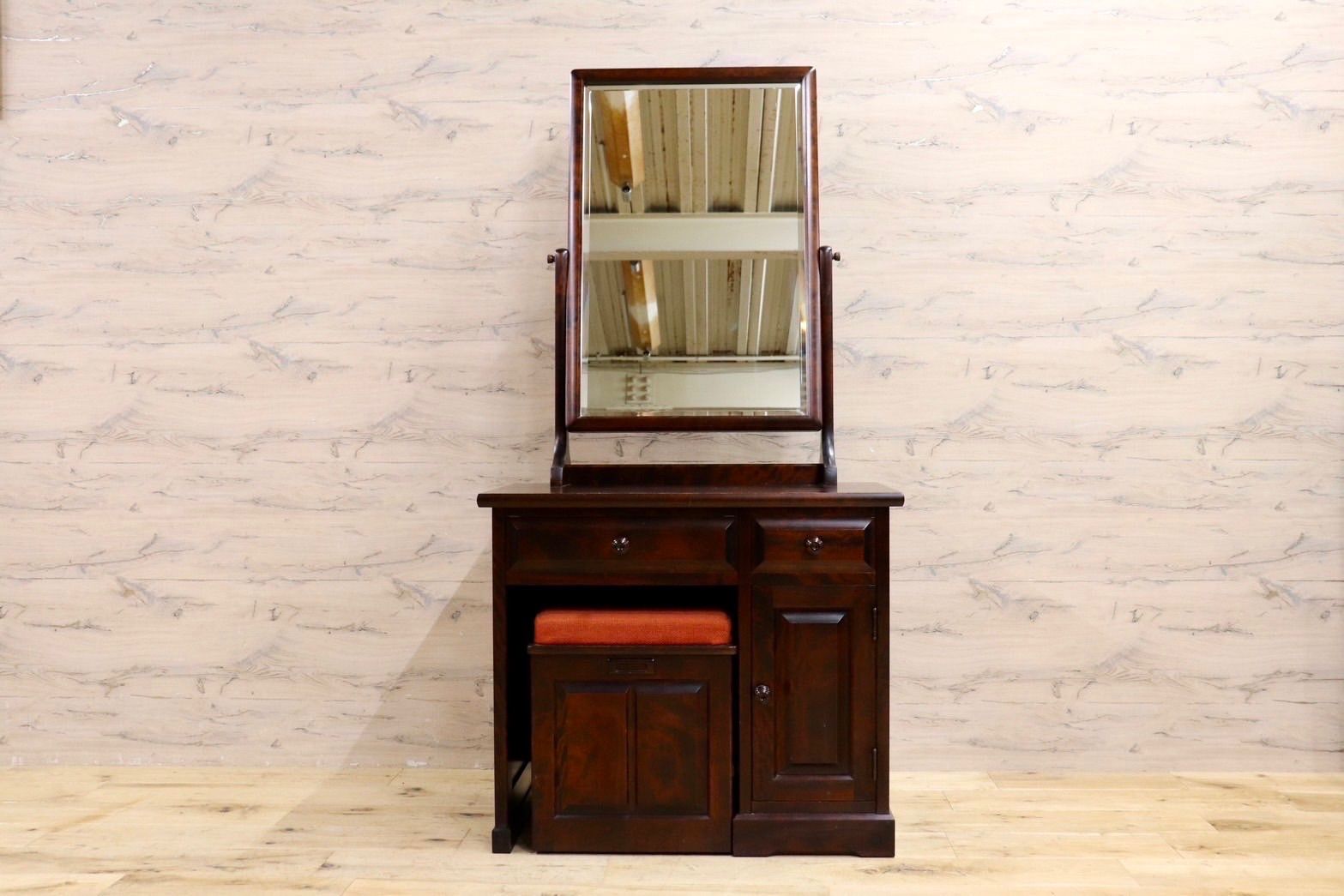 GMIK772B○北海道民芸家具 ドレッサー スツール セット 鏡台 化粧台 樺