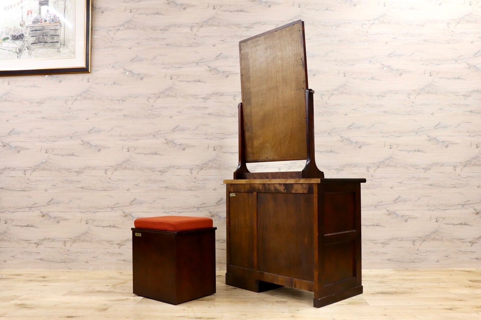 GMIK772B○北海道民芸家具 ドレッサー スツール セット 鏡台 化粧台 樺