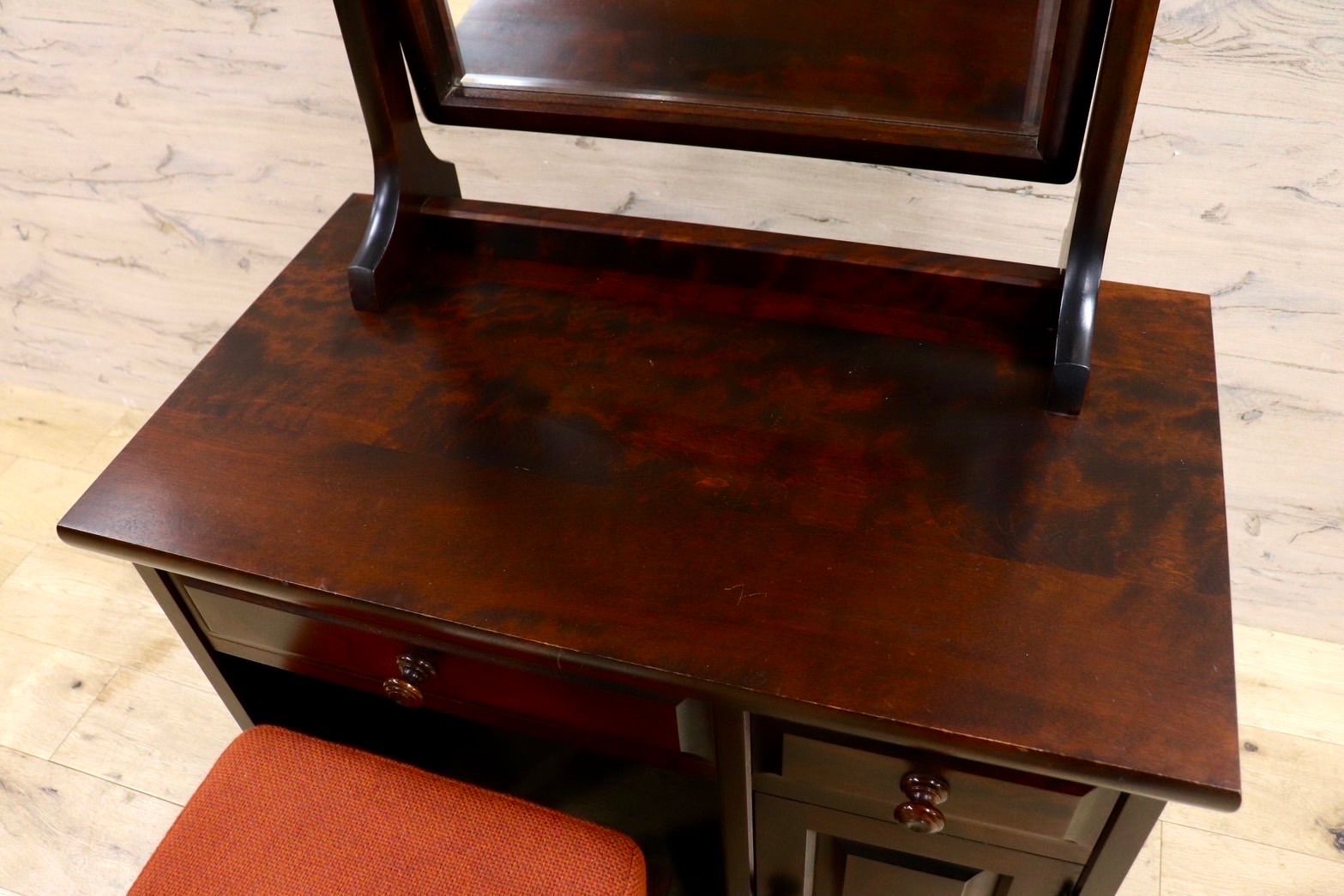 北海道民芸家具 ドレッサー　 スツール　セット（カバ材・天然木） GMIK772B○北海道民芸家具 ドレッサー スツール セット 鏡台 化粧台 樺