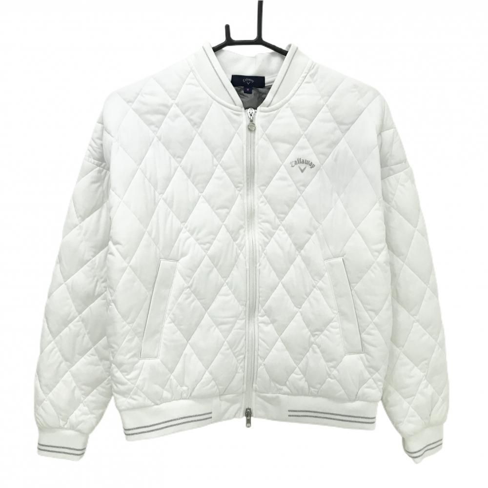 キャロウェイ★2way ダブルジップ ジャケット ホワイトMサイズ 美品】キャロウェイ 中綿ジャケット 白×シルバー キルティング ダブル