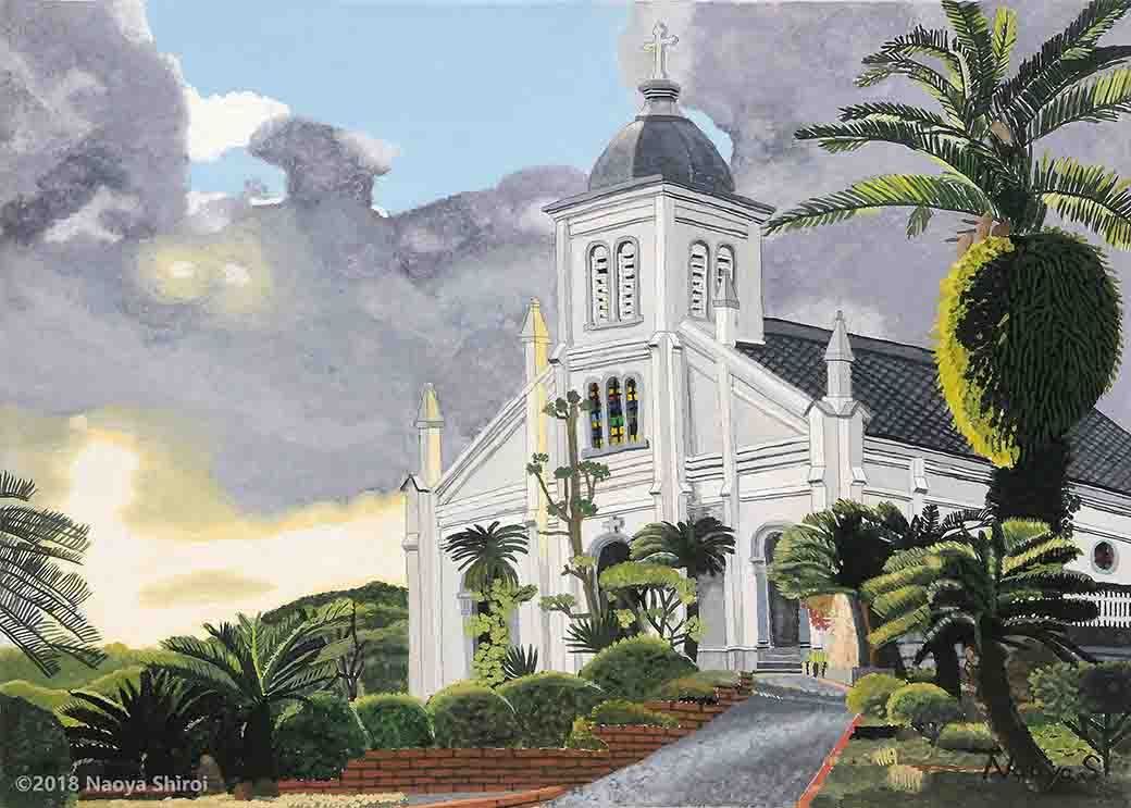 水彩画　ジクレー版画「大江教会」（天草市） 水彩画 ジクレー版画「大江教会」（天草市） - メルカリ