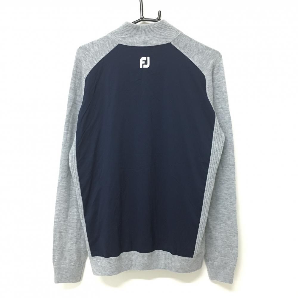 フットジョイ 異素材ハイネックセーター ネイビー×ライト杢グレー