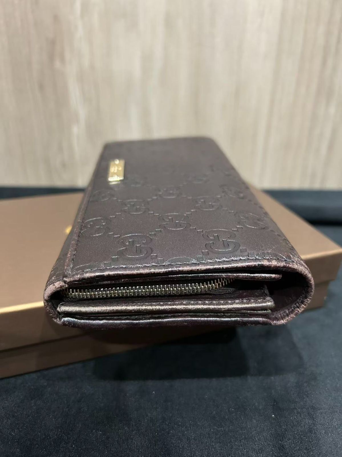 GUCCI GGパターン ブラウンレザー長財布 - メルカリ