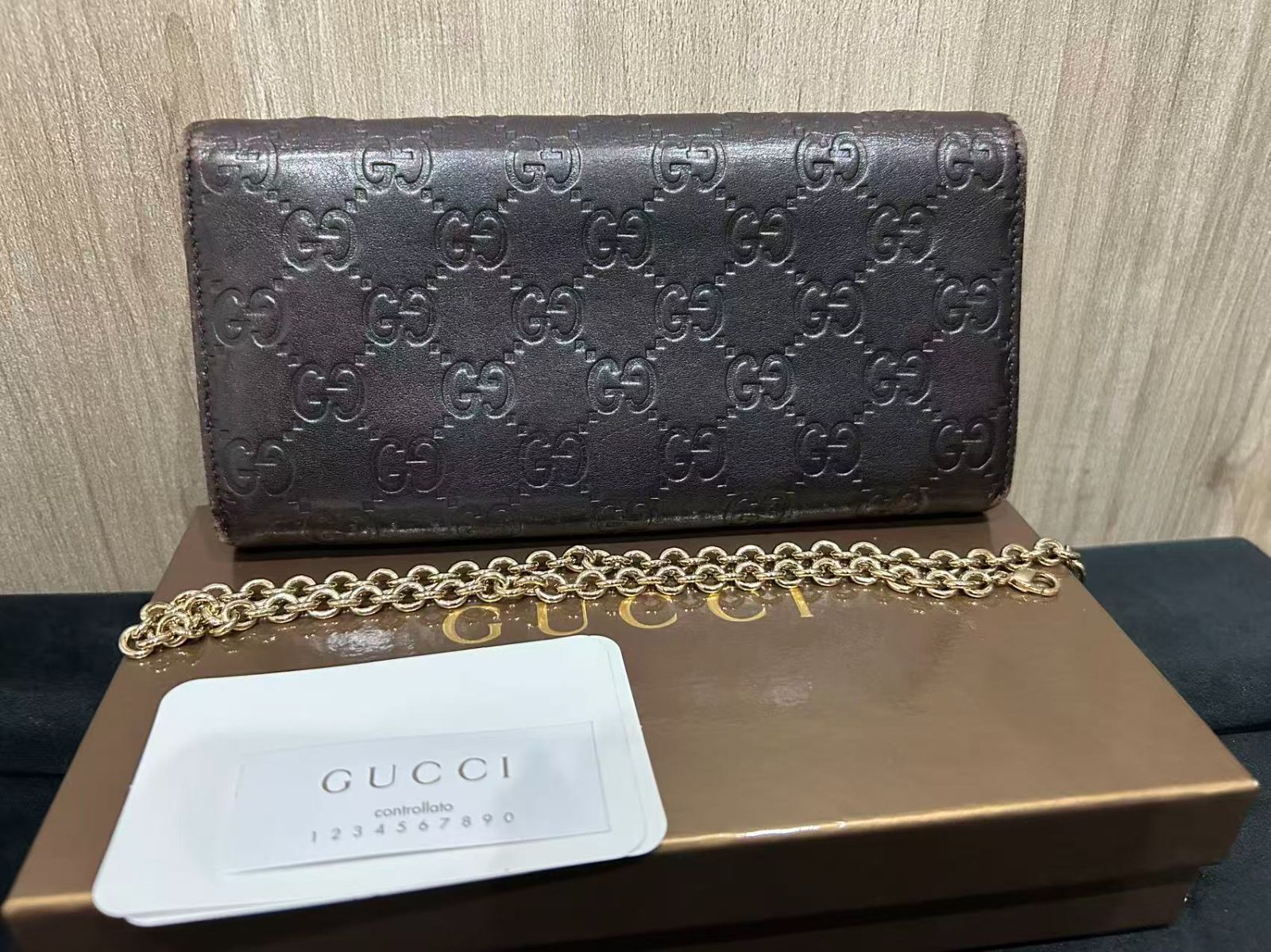 GUCCI GGパターン ブラウンレザー長財布 - メルカリ