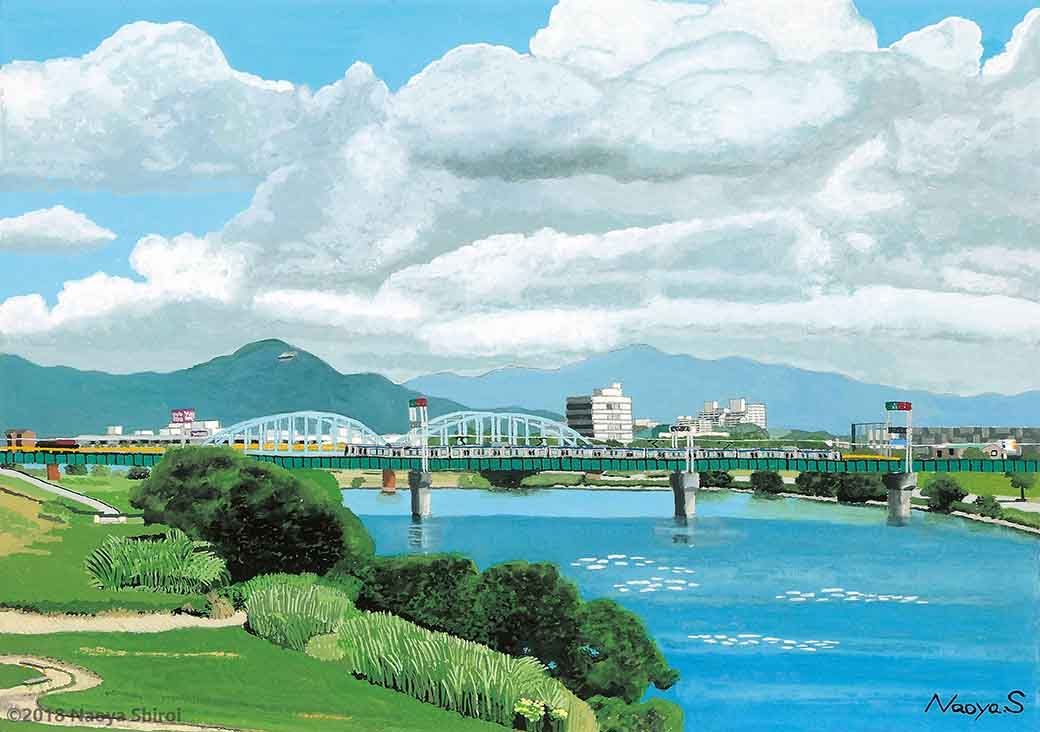 水彩画　ジクレー版画「筑後川の夏」（久留米市） 水彩画 ジクレー版画「筑後川の夏」（久留米市） - メルカリ