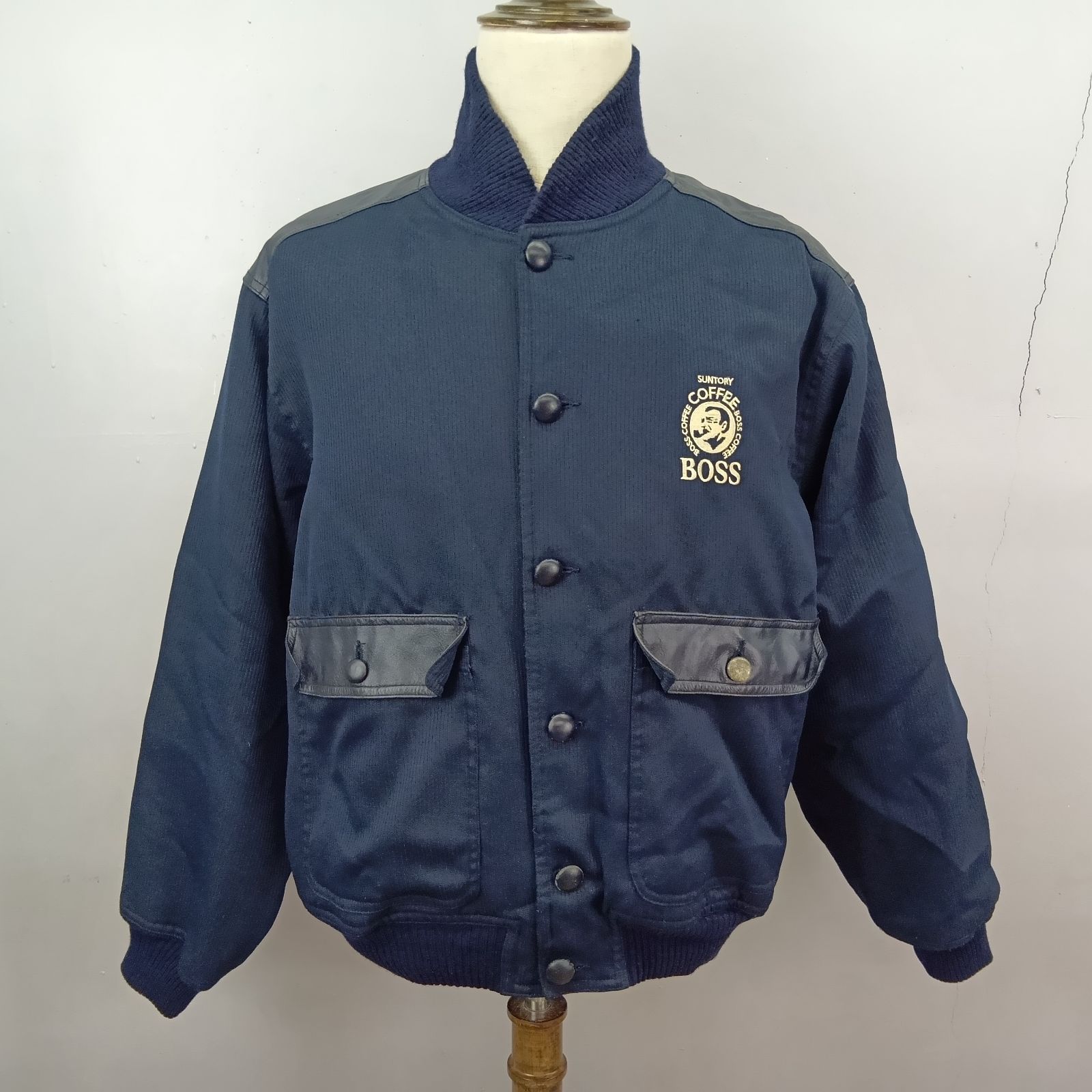 懸賞品 非売品 90's SUNTORY BOSSボスジャン ネイビー ロゴ刺繍 裏地