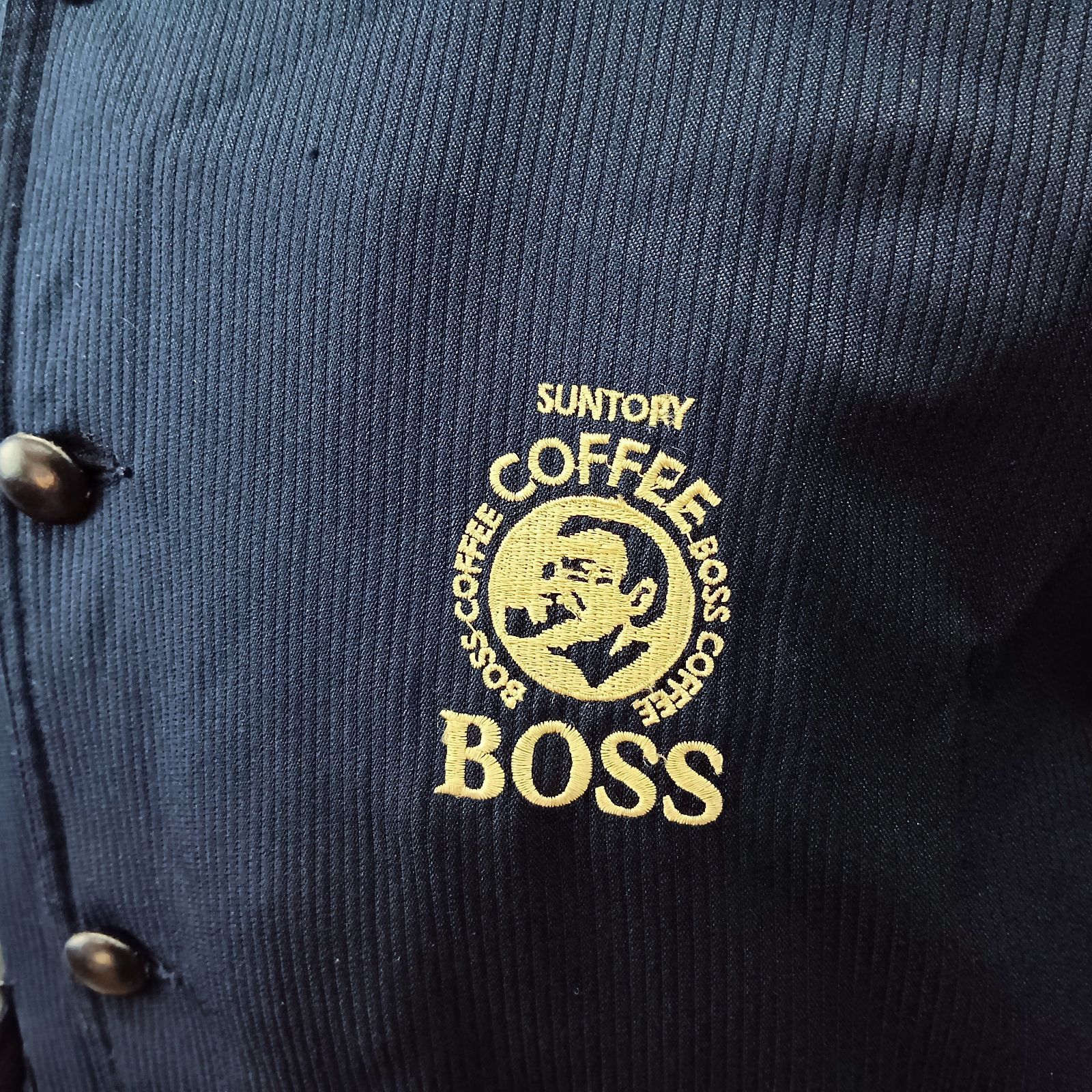 懸賞品 非売品 90's SUNTORY BOSSボスジャン ネイビー ロゴ刺繍 裏地