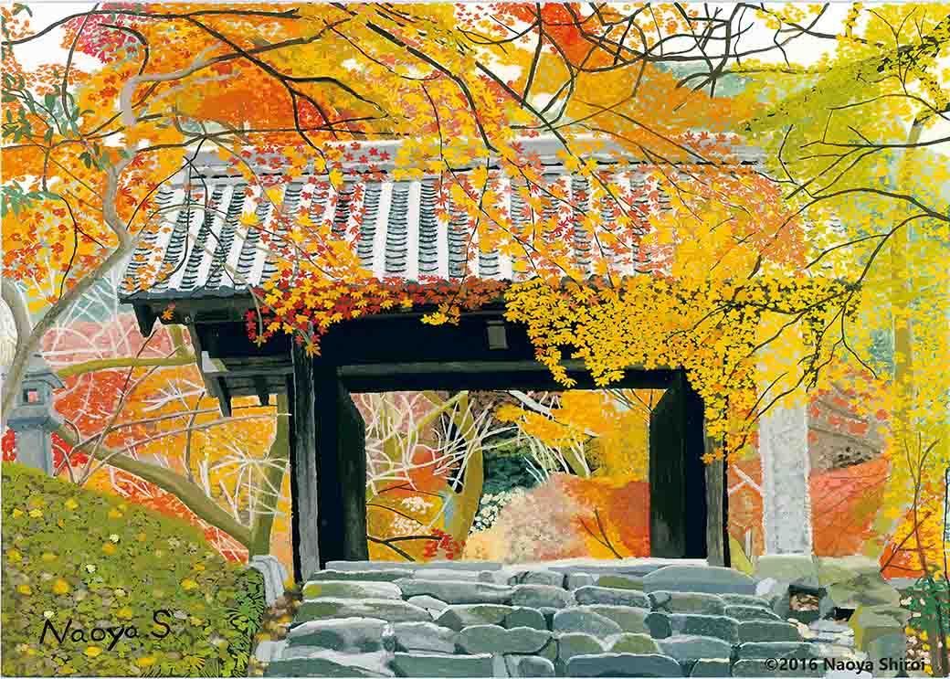 水彩画 ジクレー版画「秋月城跡 黒門の紅葉」（朝倉市） - メルカリ