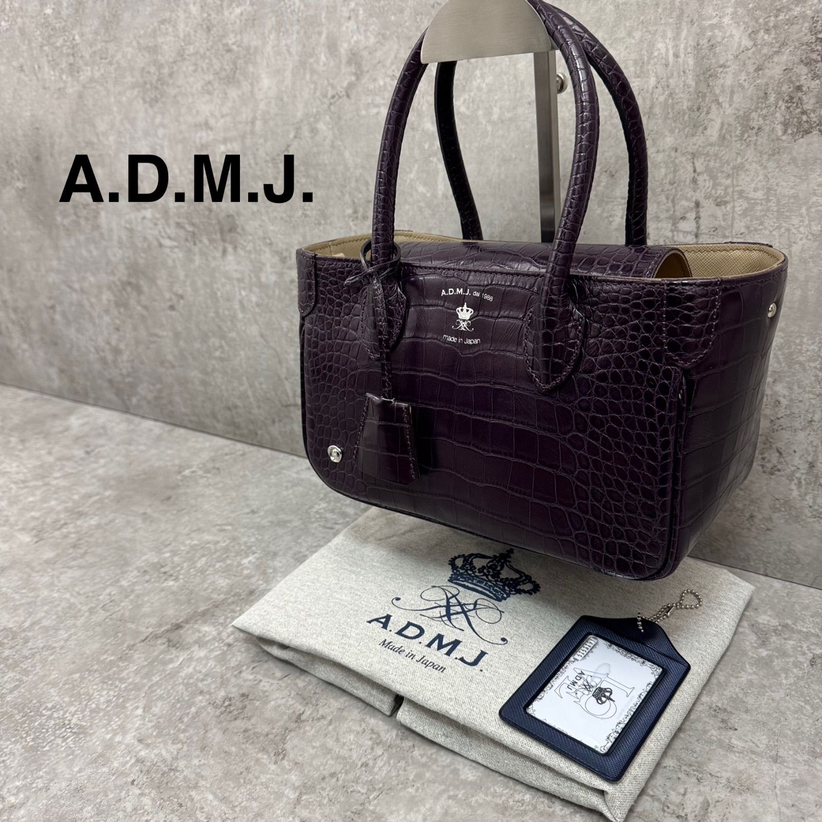 未使用】A.D.M.J. エーディーエムジェイ クロコ型押しミニトート 未使用】A.D.M.J. エーディーエムジェイ クロコ型押しミニトート