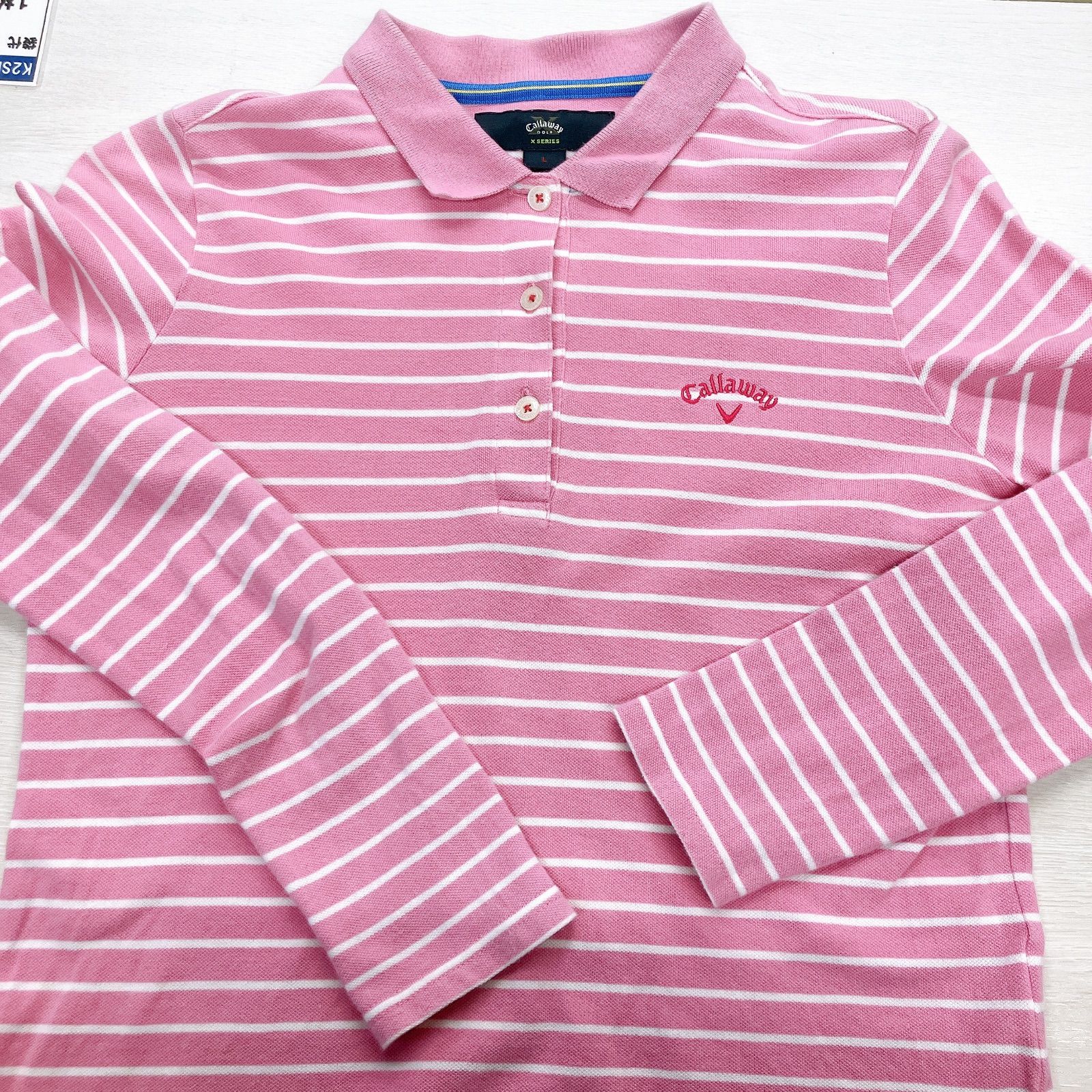 callaway キャロウェイ 長袖ポロシャツ ピンク 白 サイズL ゴルフ