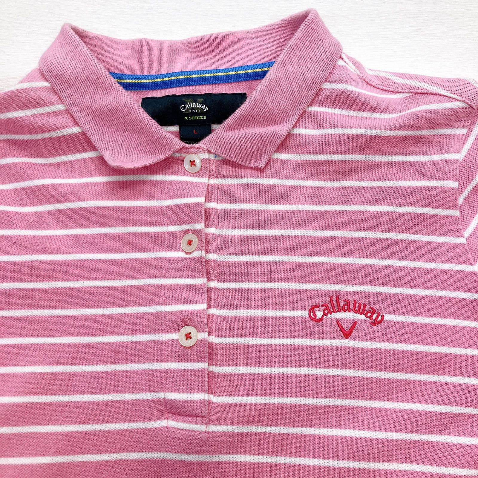 callaway キャロウェイ 長袖ポロシャツ ピンク 白 サイズL ゴルフ