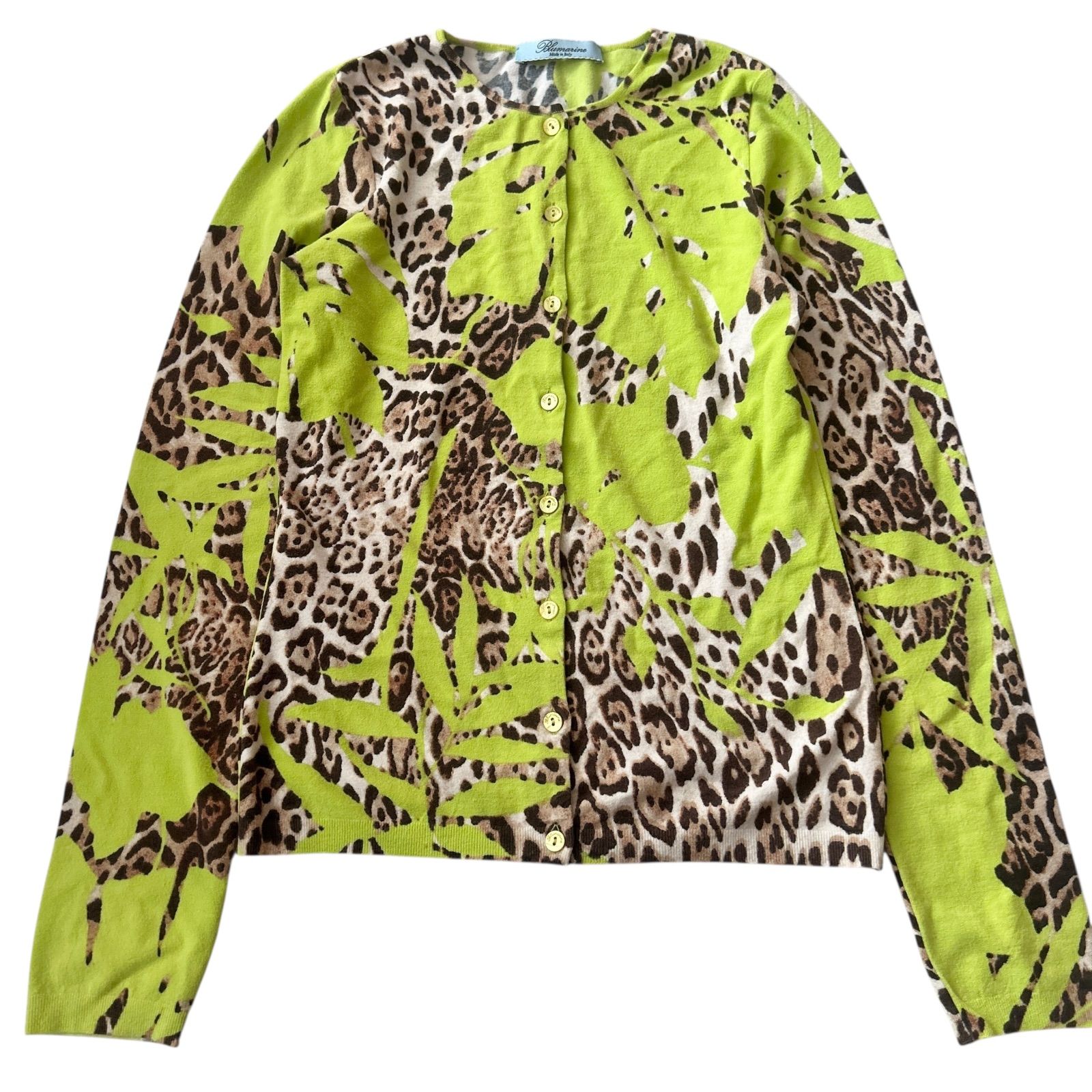 Blumarine ブルマリン カーディガン レオパード柄×グリーン 美品