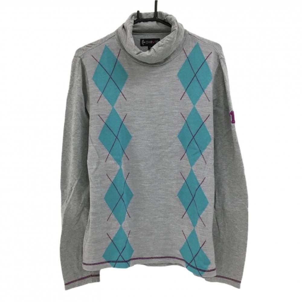 美品】キャロウェイ 異素材タートルネックセーター グレー×グリーン系