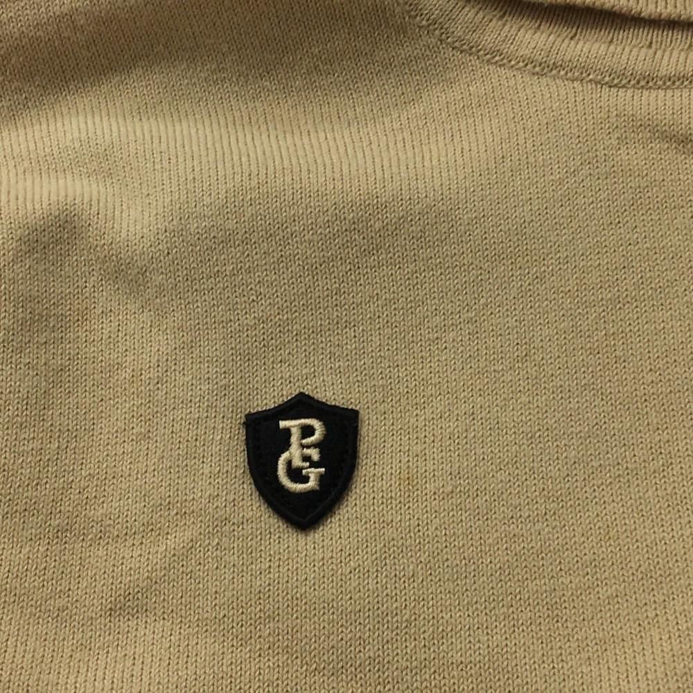 パーリーゲイツ タートルネックセーター ベージュ×黒 サイド・袖ロゴ