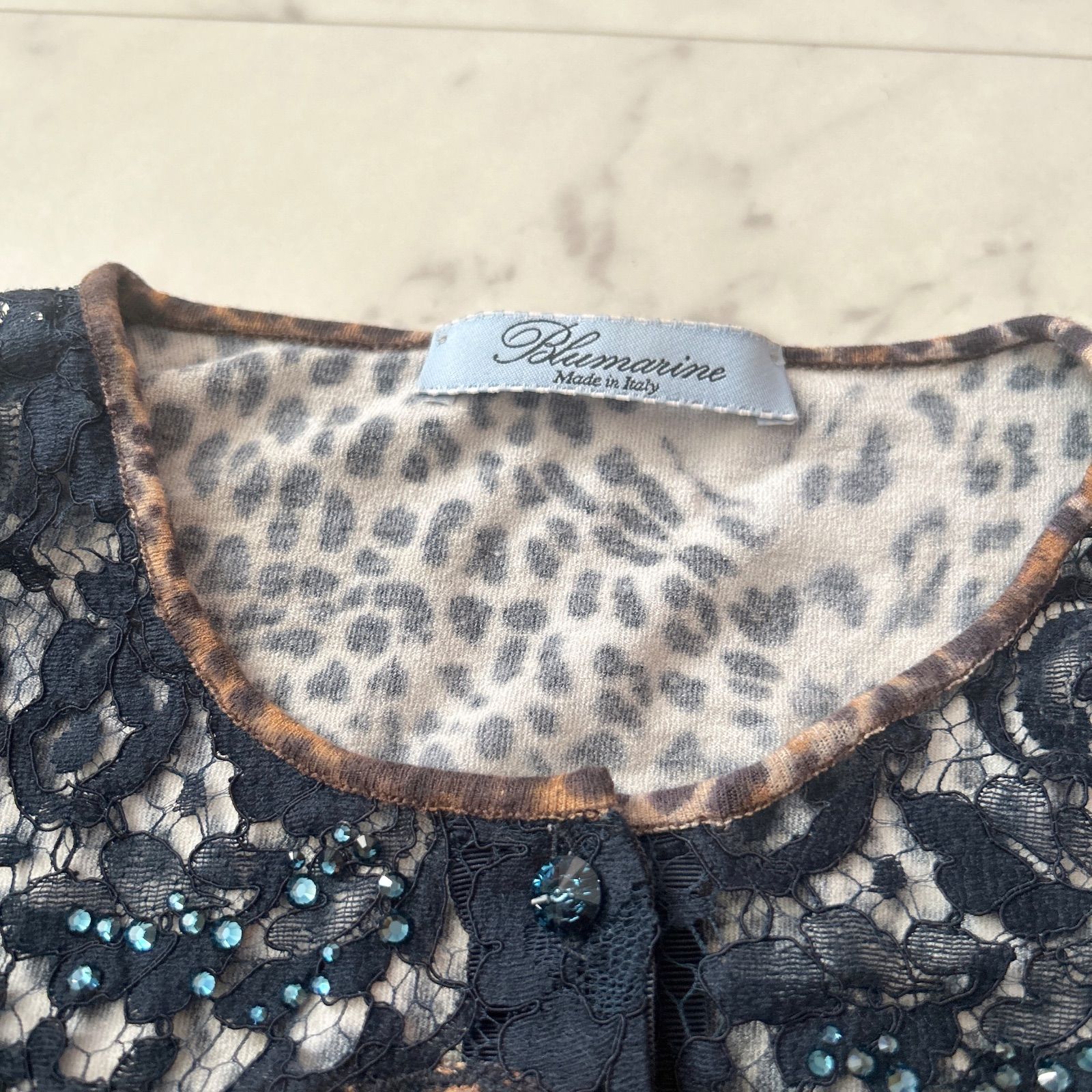 Blumarine ブルマリン　カーディガン　レース　リボン　アニマル柄　豹柄 Blumarine ブルマリン レオパード柄 カーディガン 38 レース 美品