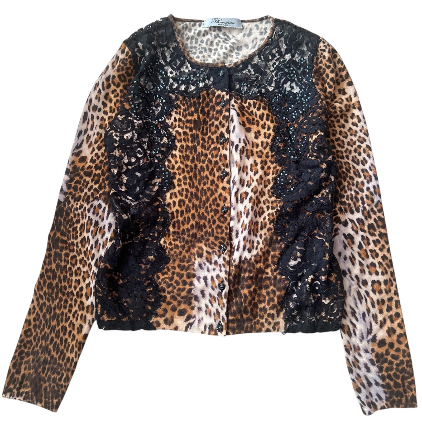 【新品】Blumarine ブルマリン　レオパード柄レース付ワンピース　46 Blumarine ブルマリン レオパード柄 カーディガン 38 レース 美品