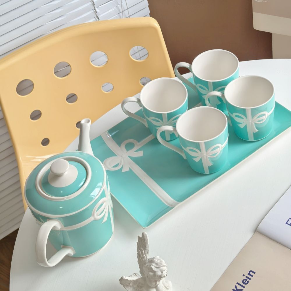 リボン ポットセット リビング カップポットセット 陶磁器 プレゼント bz 36