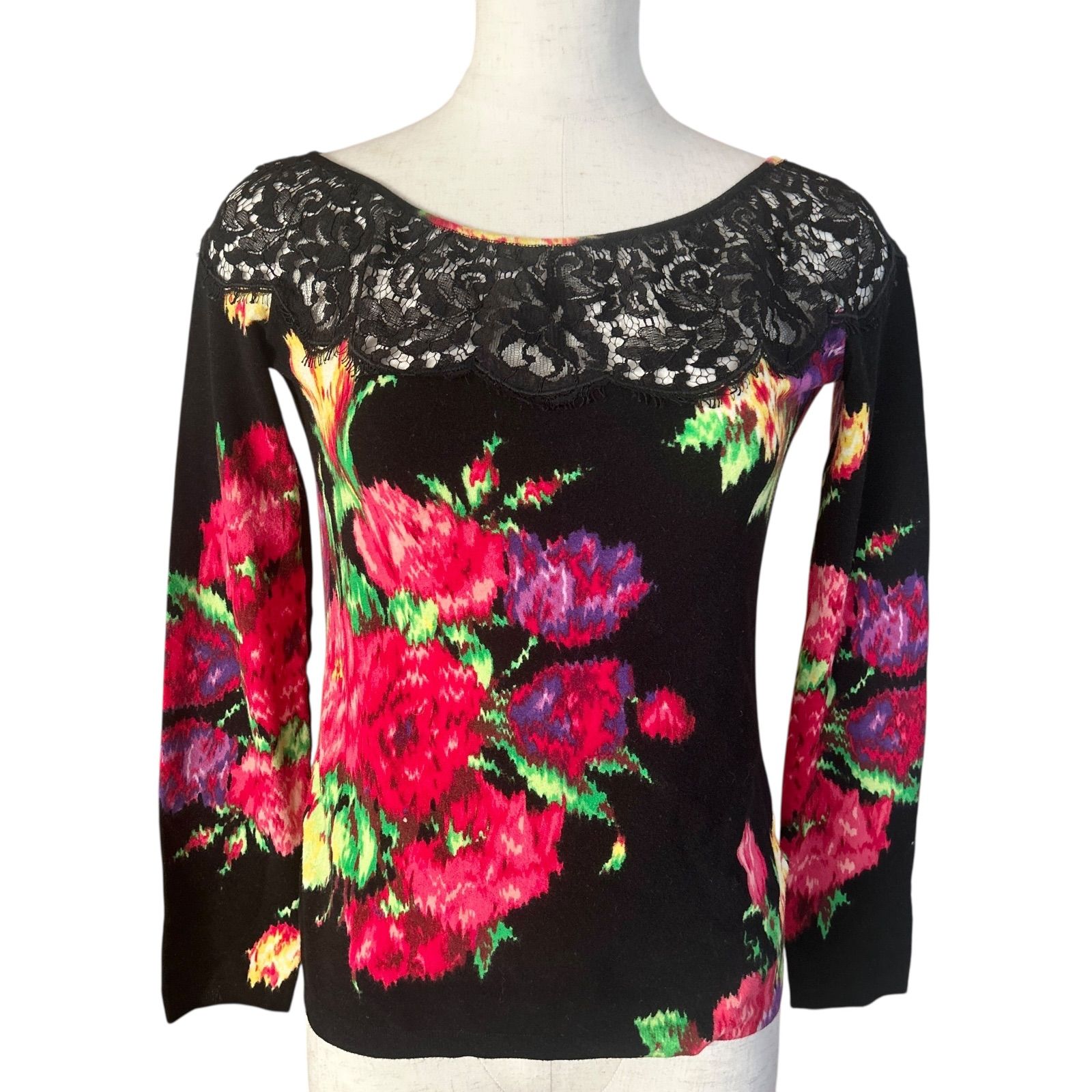Blumarine ブルマリン 花柄 レース×ニット ブラック イタリア製 美品