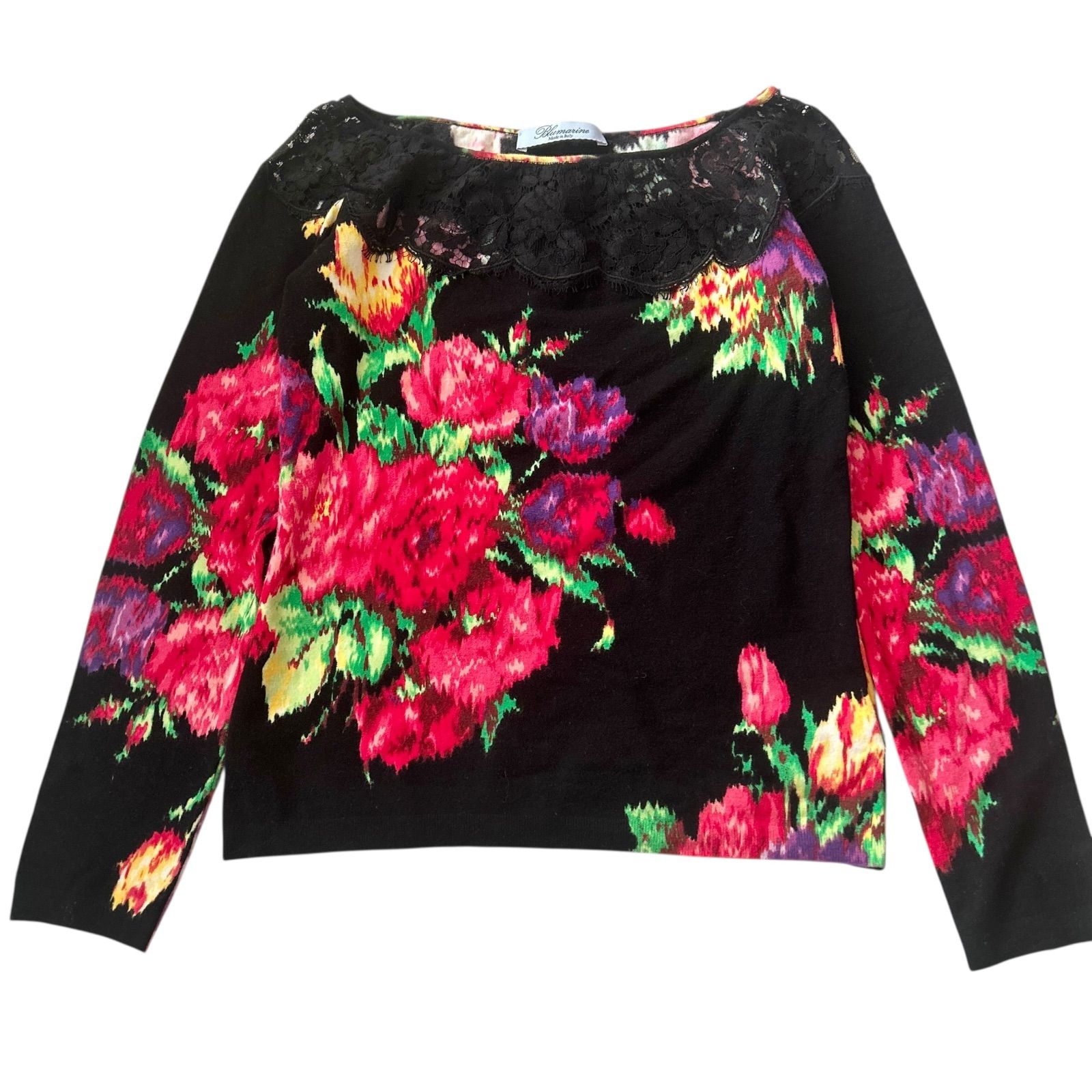 Blumarine ブルマリン 花柄 レース×ニット ブラック イタリア製 美品