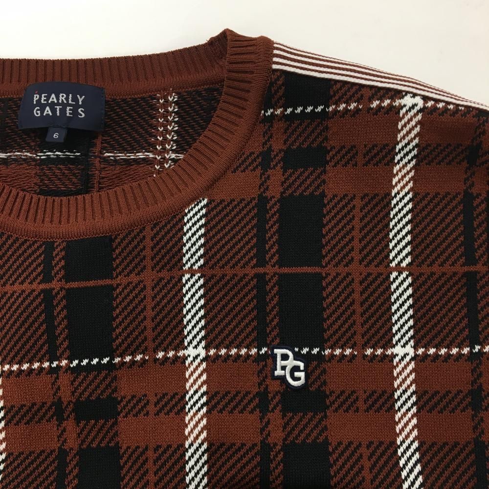 パーリーゲイツ ニットセーター チェック ブラックウォッチ 茶色 ブラウン 超美品】パーリーゲイツ セーター ブラウン×黒×白 チェック コットン混