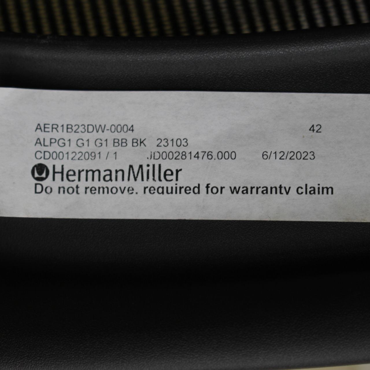  202 2025年製 HERMAN MILLER AER1B23DW 0004 ALPG1 G1 G1 BB BK 23103 ハーマンミラー アーロンチェア 会議用長時間 オフィスチェア ワークチェア 椅子 チェア