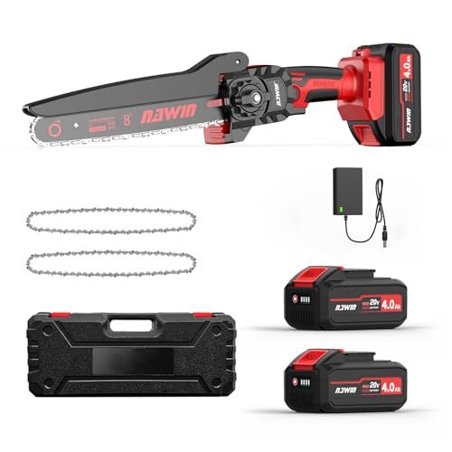ナウィン 充電式チェーンソー 8インチ 軽量設計 ブラシレスモーター搭載 4 0 Ahバッテリー 付き コードレス 工具不要調整 伐採 枝払い 剪定 薪作り対応 収納ケース付属 8インチ＆軽量 m