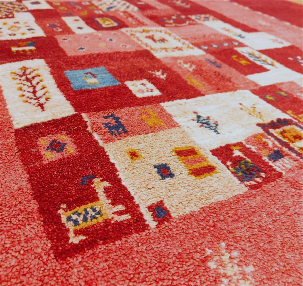 ペルシャ ギャッベ リビング ラグ 200x150cm 茜色 桃色 パネル RJ10600