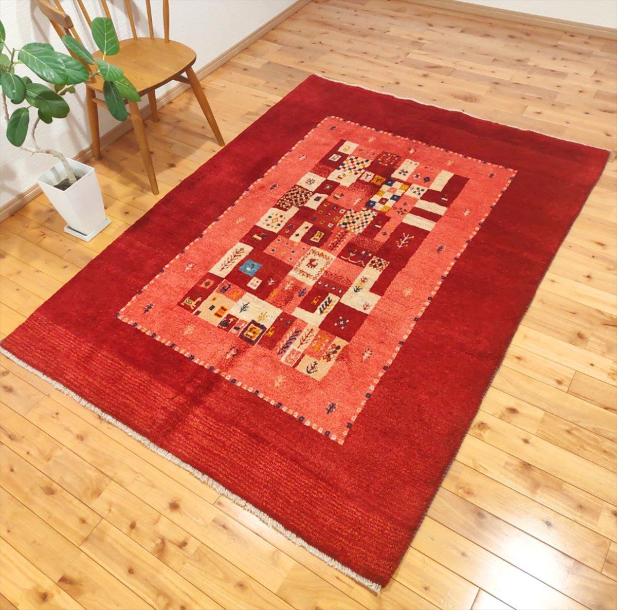 ペルシャ ギャッベ リビング ラグ 200x150cm 茜色 桃色 パネル RJ10600