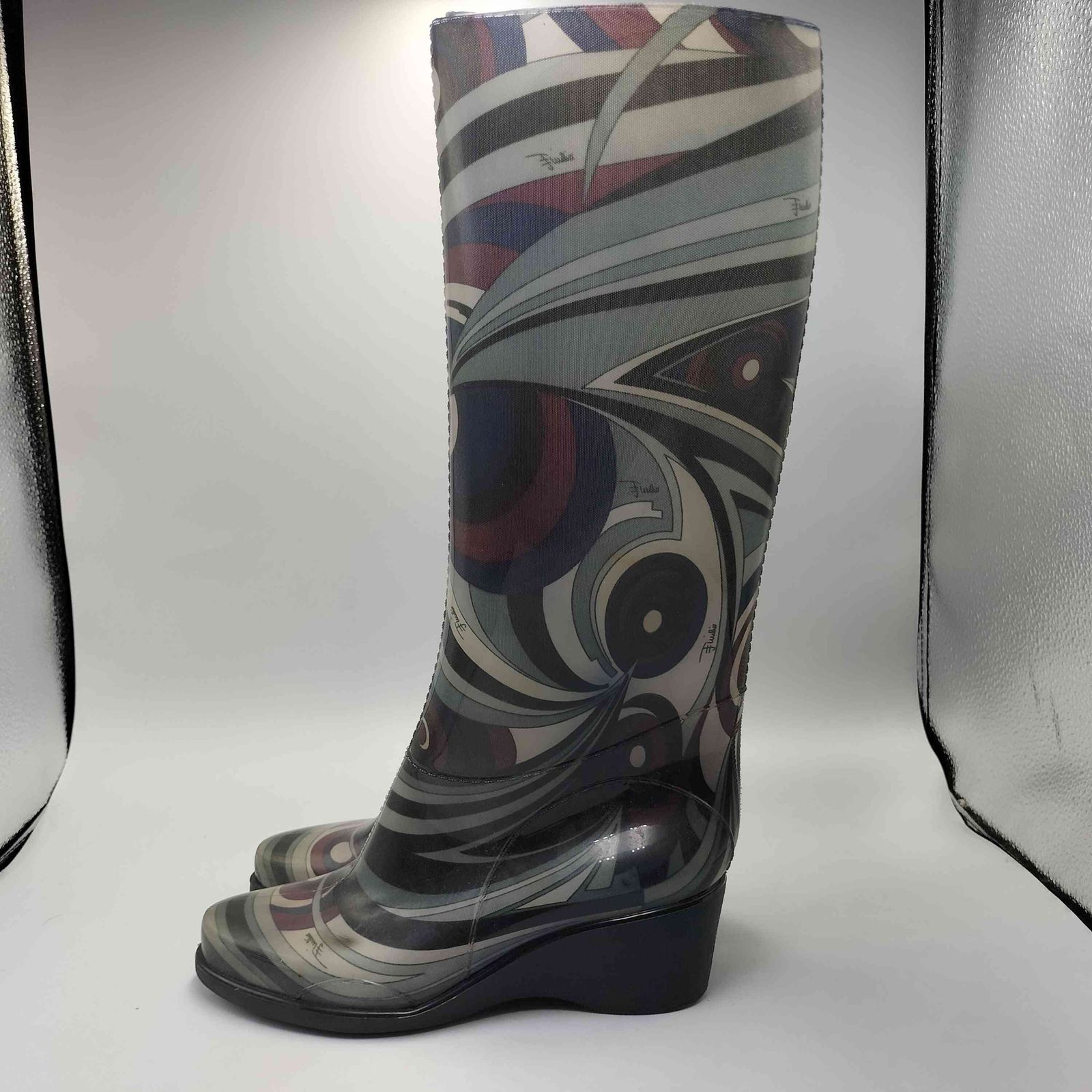 エミリオプッチ EMILIO PUCCI イタリア製 総柄 ロング レイン ブーツ