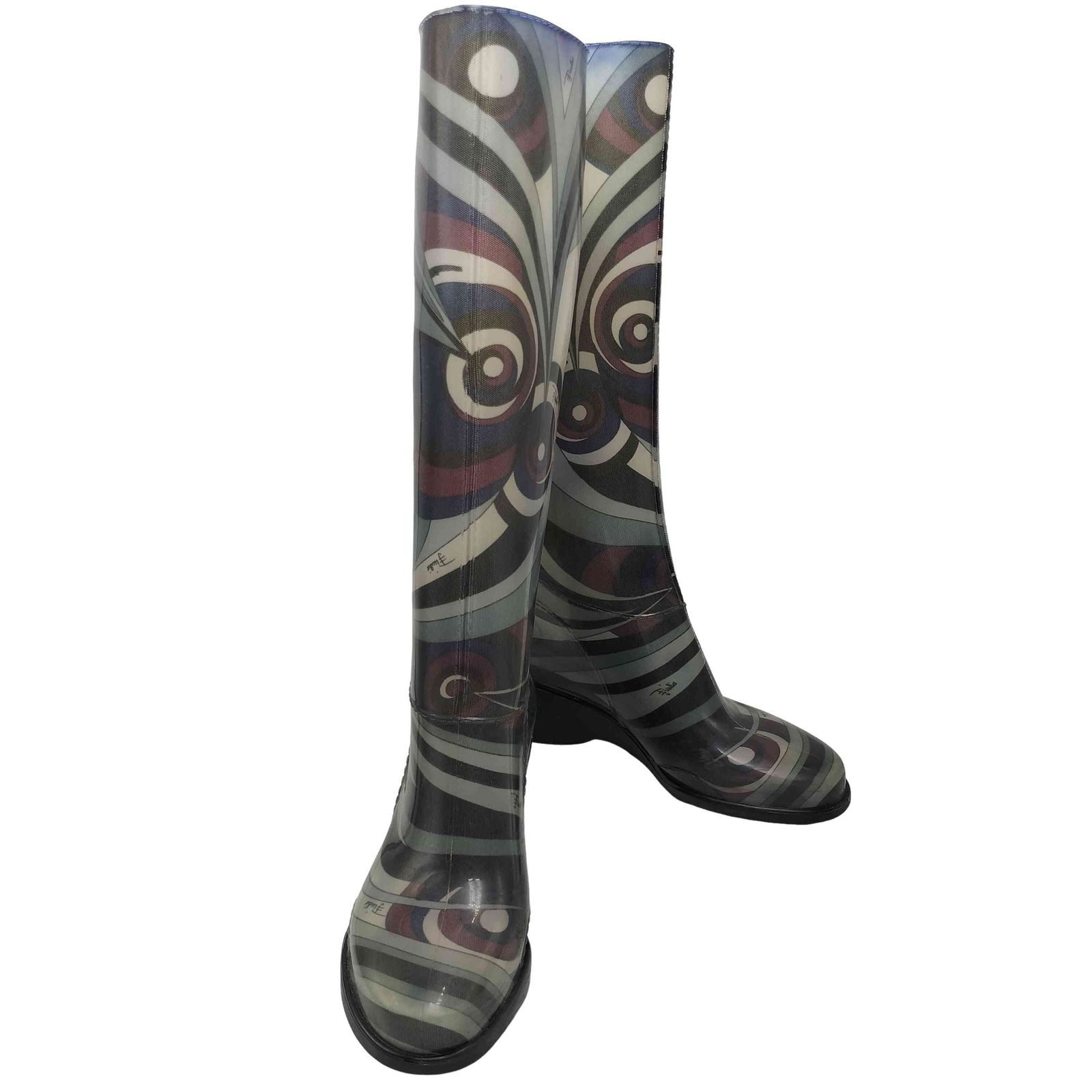 エミリオプッチ EMILIO PUCCI イタリア製 総柄 ロング レイン ブーツ