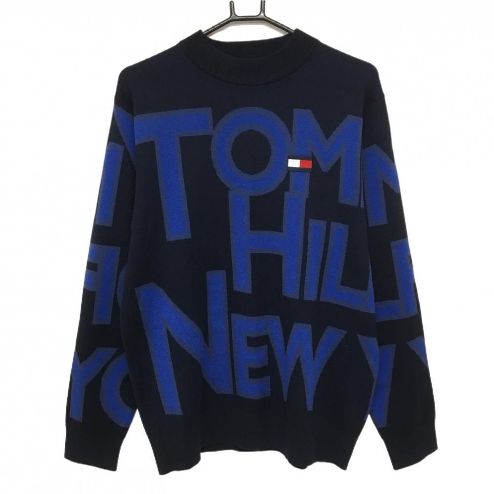 トミーヒルフィガー ゴルフ ニットセーター【ネイビー/XL】新品！ 美品】トミーヒルフィガー セーター ネイビー×ブルー ロゴ総柄 ニット
