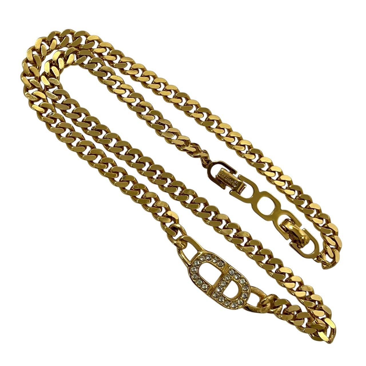 Christian Dior旧ロゴメッキゴールド ペンダントチェーンネックレス Dior】CDロゴ チェーン ネックレス ゴールド/金カラー ラインストーン