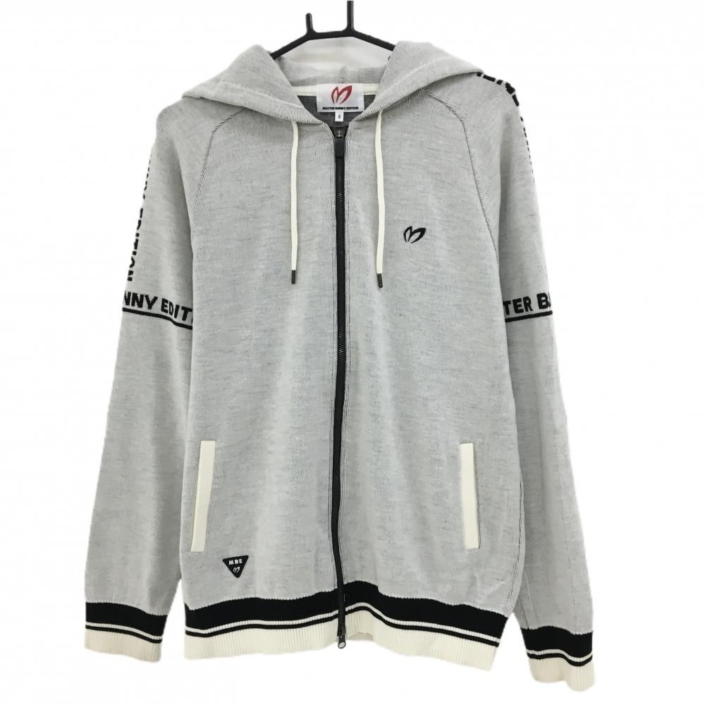 美品】マスターバニー ニットジップパーカー 白×黒 袖フードロゴ
