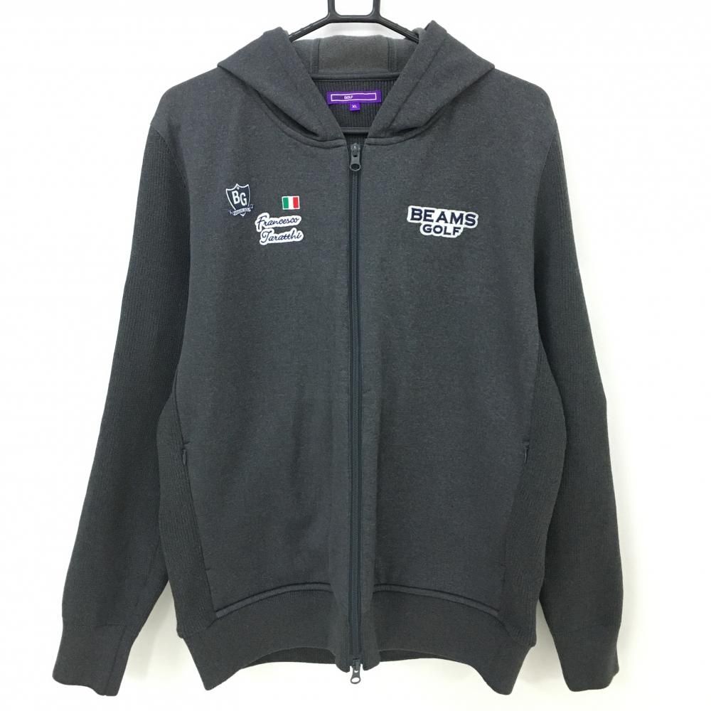 ビームスゴルフ　ニットパーカーLサイズ中古品 超美品】ビームスゴルフ ジップパーカー ダークグレー ニット切替 前身