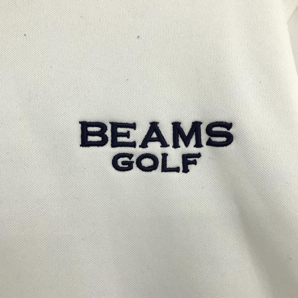 ビームスゴルフ 長袖ハイネックシャツ 白 裏起毛 ロゴネイビー メンズ