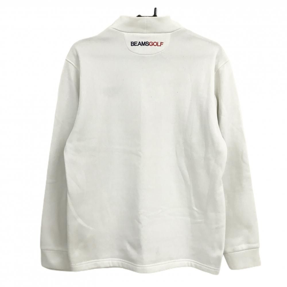 ビームスゴルフ 長袖ハイネックシャツ 白 裏起毛 ロゴネイビー メンズ