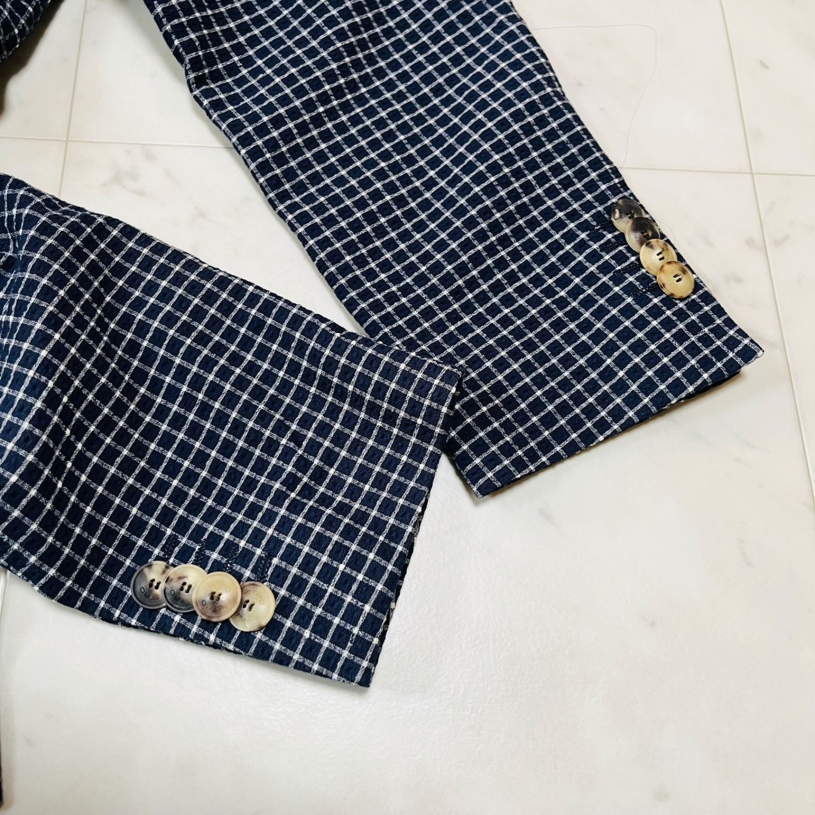 ETRO エトロ イタリア製 チェック柄 ストレッチコットン 2B テーラード